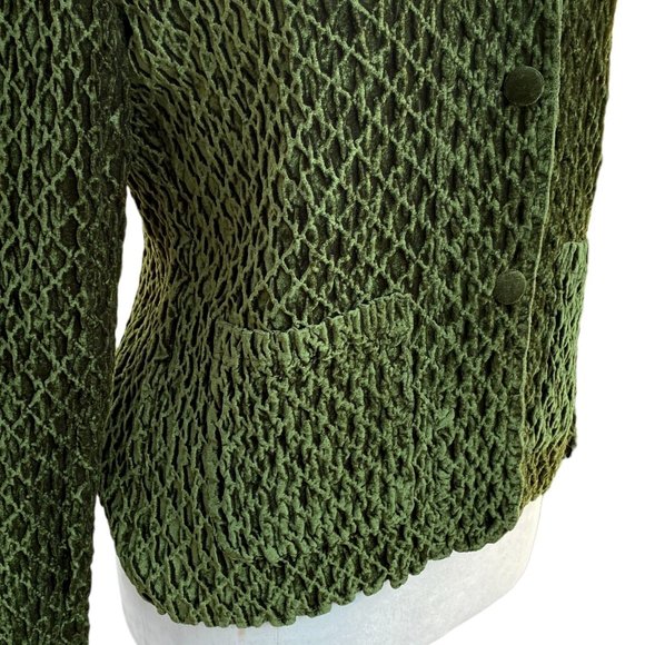 Great Cavalier Dark Green Crushed Velvet Crinkle Diamond Pattern Button Blazer-M - Picture 8 of 15